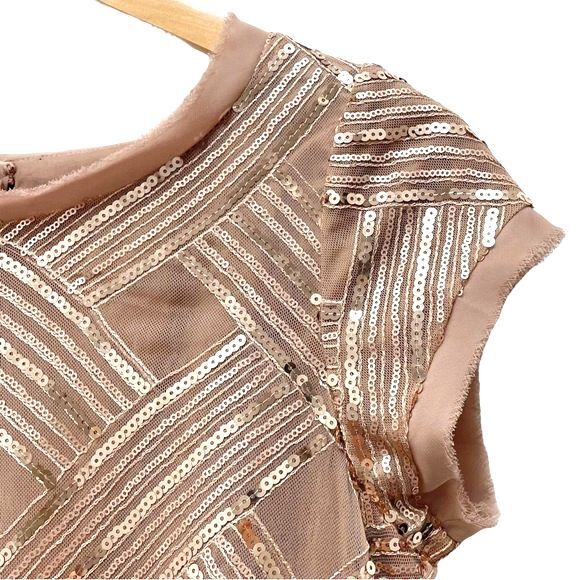Eliza J Lattice Pattern Sequin Sheath Dress Rose Gold Taupe Women’s Size 6 - Picture 12 of 16